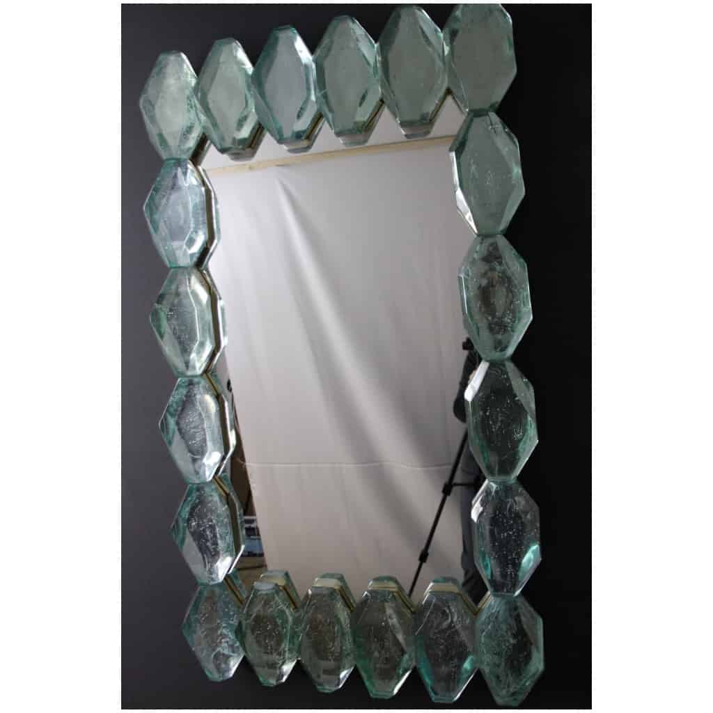 Grands miroirs en bloc de verre de Murano vert d’eau, taillé en facettes 7