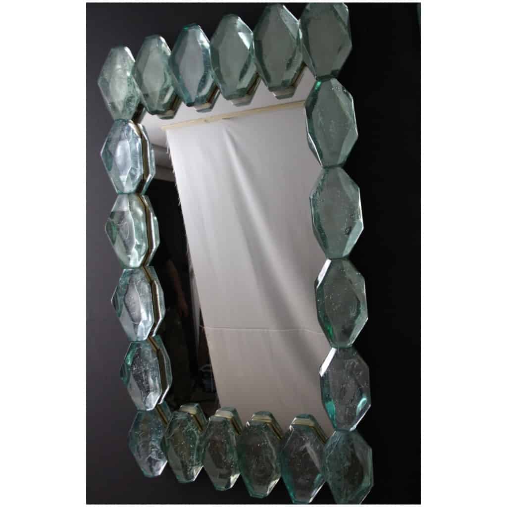 Grands miroirs en bloc de verre de Murano vert d’eau, taillé en facettes 6