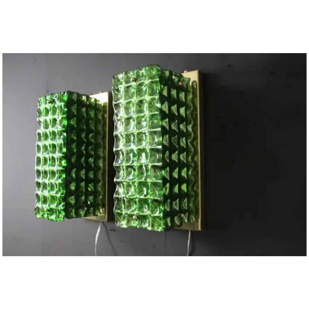 Paire d’appliques en verre de Murano ouvragé vert émeraude, style Mazzega 10