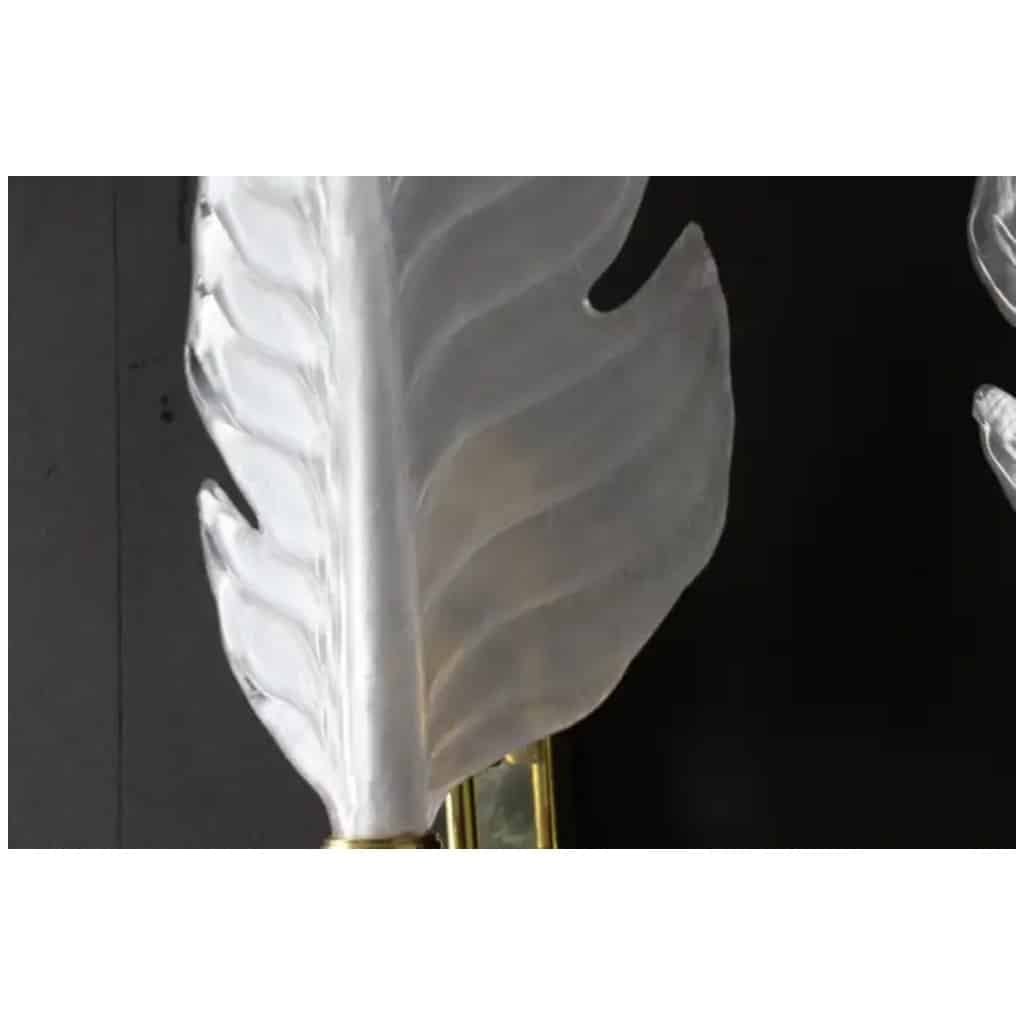 Pearly White Murano Glass Sconces, Leaf Shape Wall Lamps, Barovier Style 10