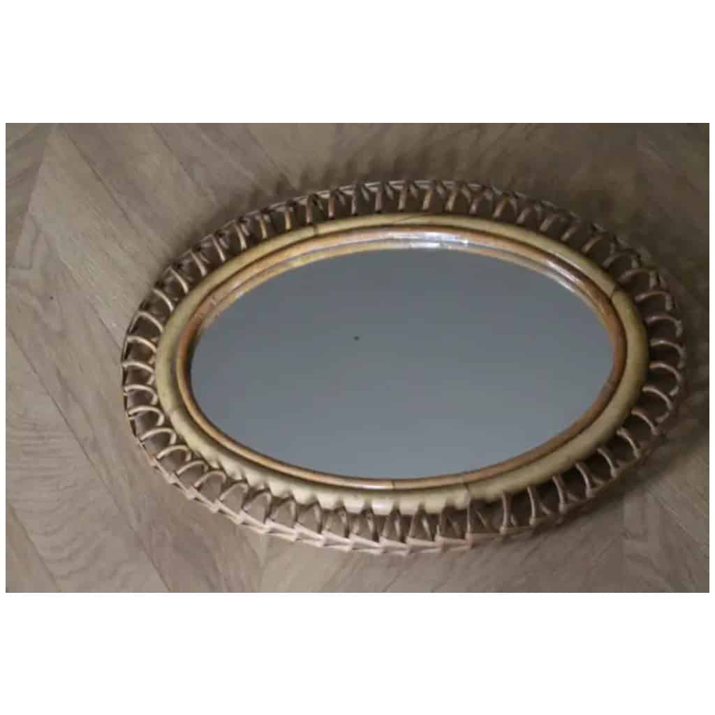 Miroir mural ovale en rotin et bambou des années 1960 par Franco Albini 10