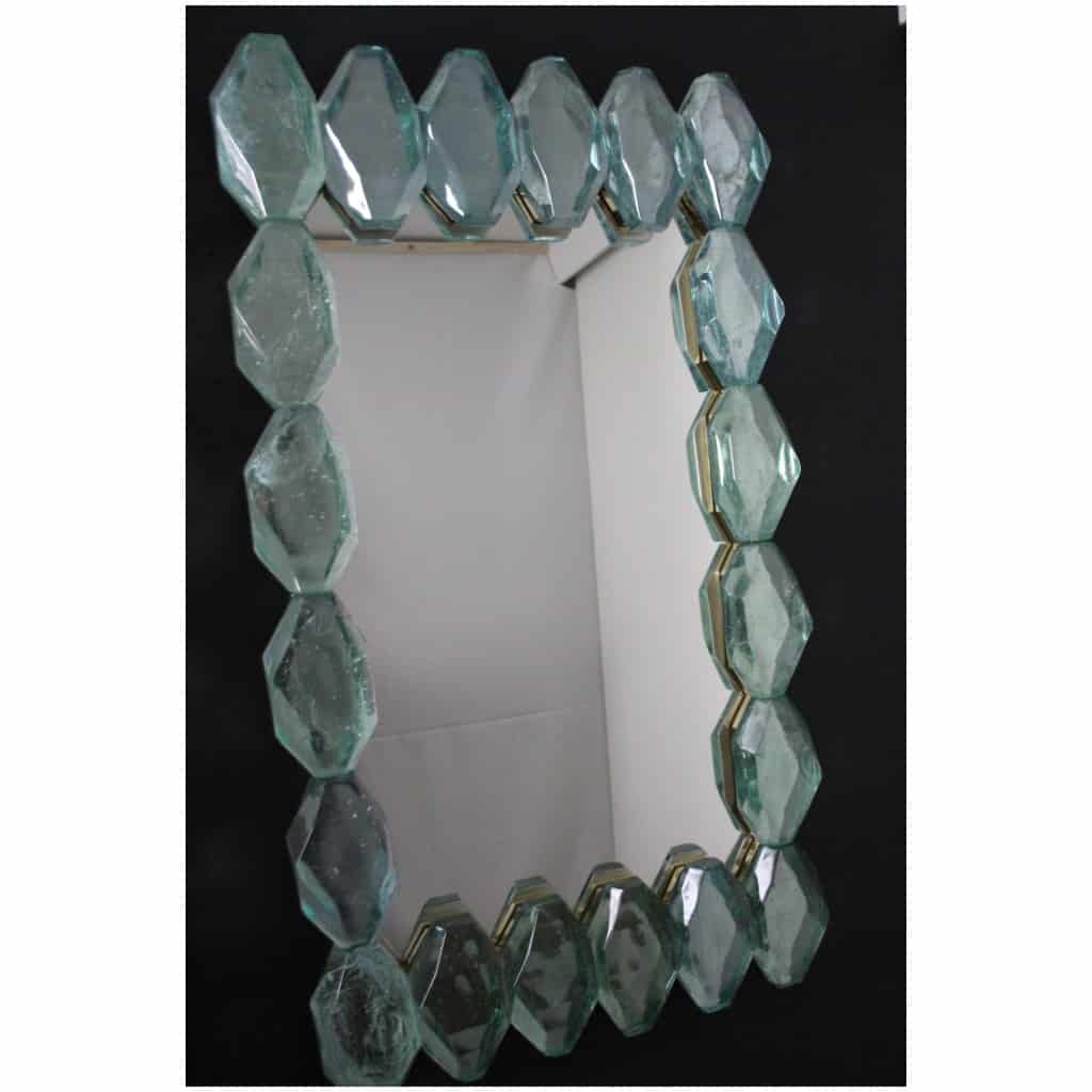 Grands miroirs en bloc de verre de Murano vert d’eau, taillé en facettes 5