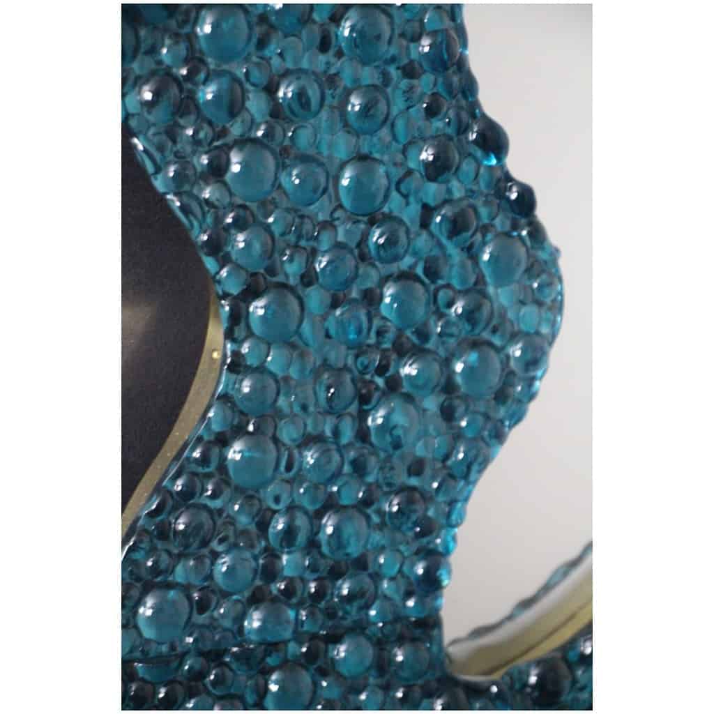 Large turquoise blue worked Murano glass mirrors in the shape of waves 13