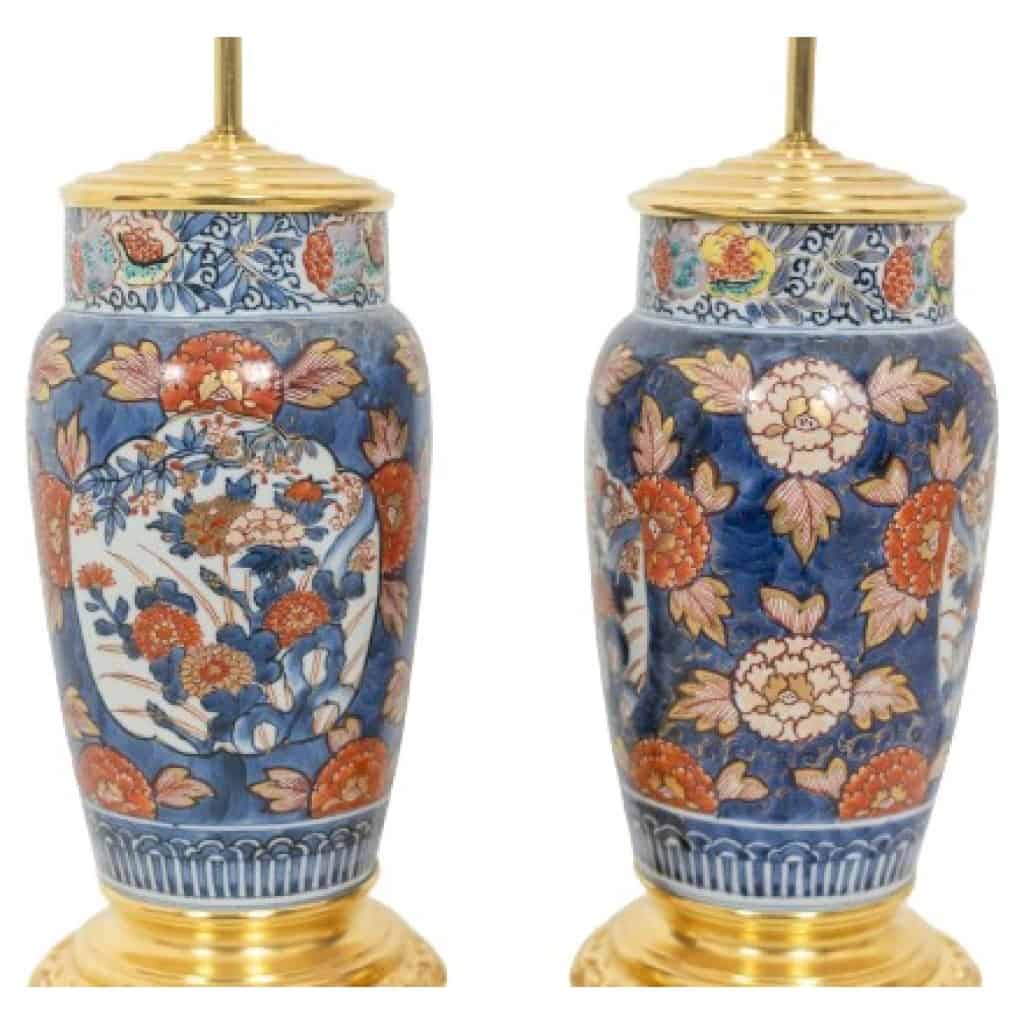 Pair of Imari porcelain and gilded bronze lamps. Circa 1880. 5