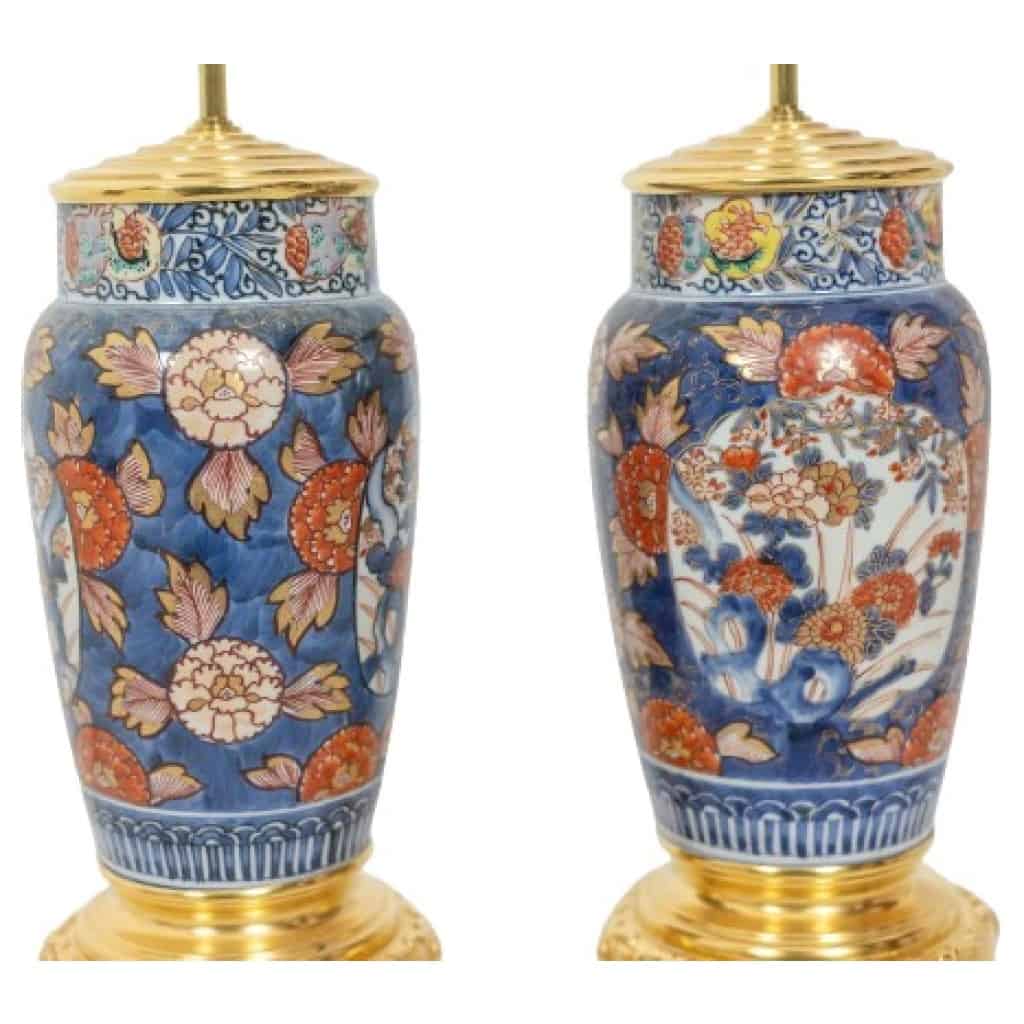 Pair of Imari porcelain and gilded bronze lamps. Circa 1880. 6