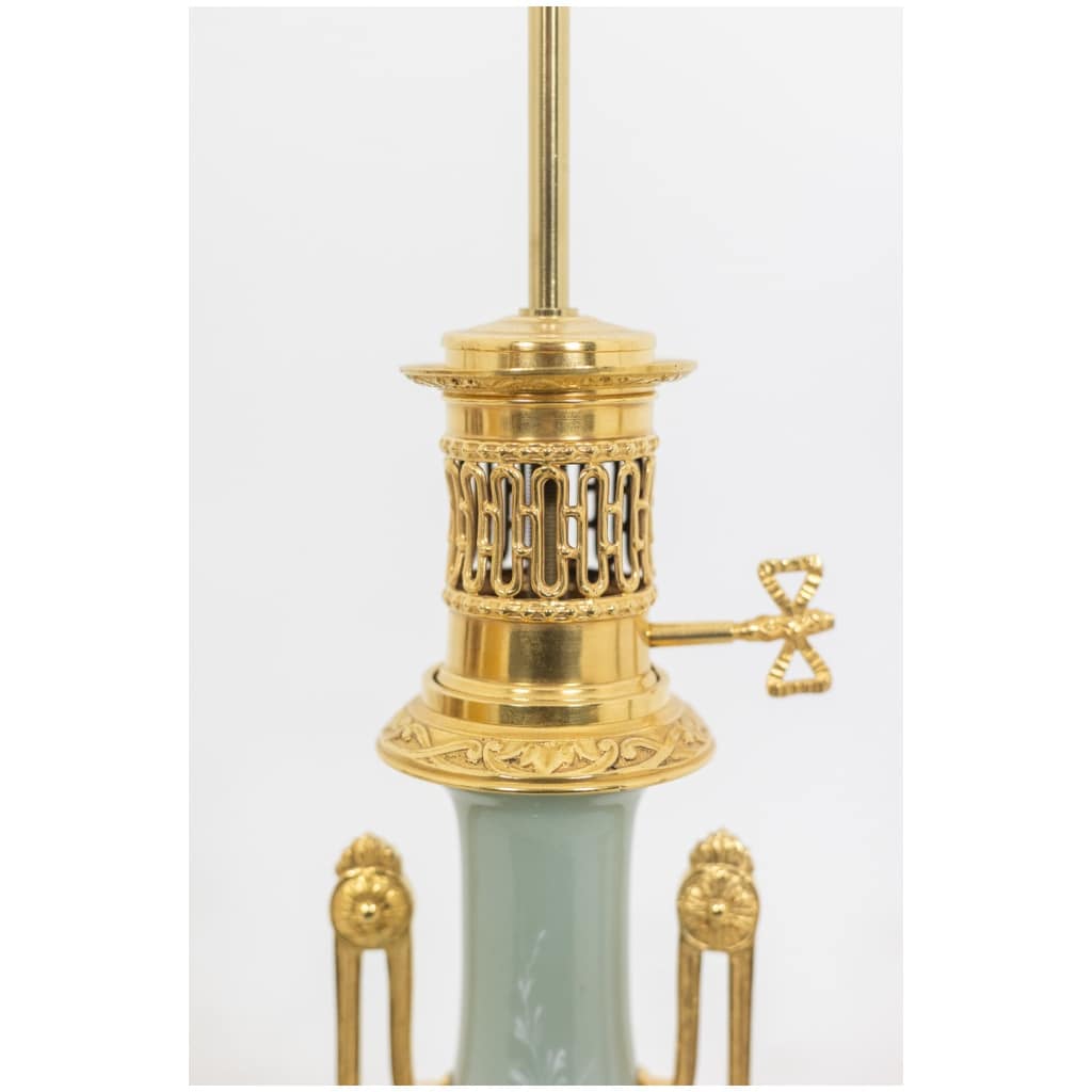 Pair of Celadon porcelain and gilded bronze lamps. Circa 1880. 6