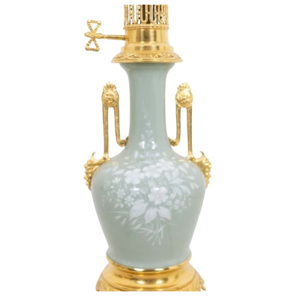 Pair of Celadon porcelain and gilded bronze lamps. Circa 1880. 10