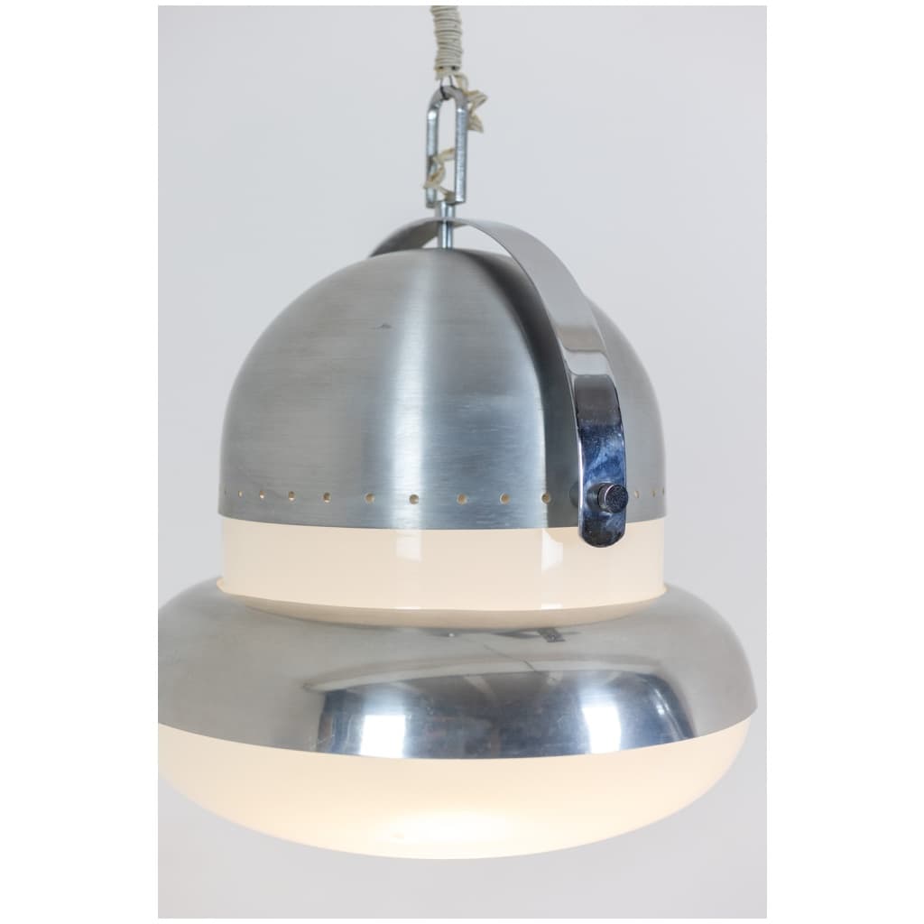 Industrial style pendant light in brushed and opaline metal. 1970s. 7