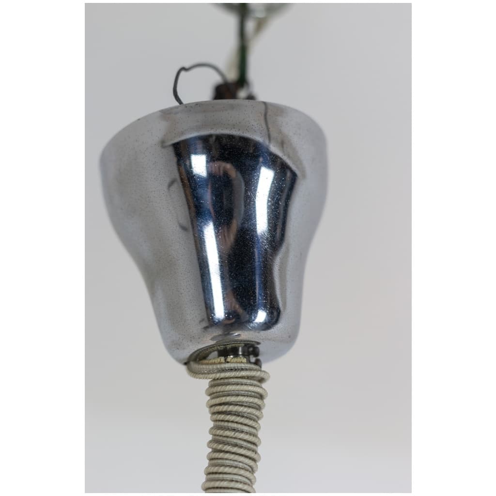 Industrial style pendant light in brushed and opaline metal. 1970s. 10