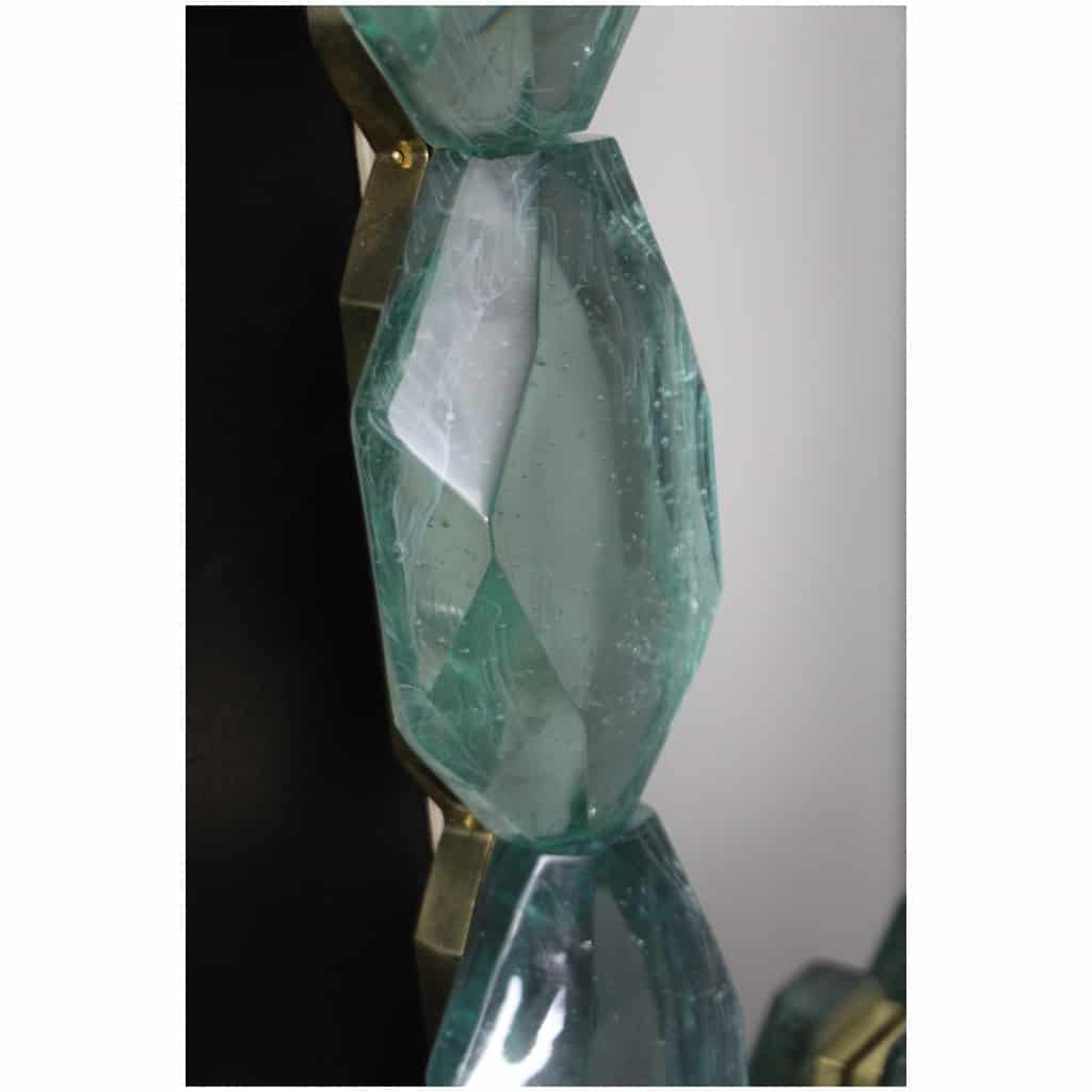 Grands miroirs en bloc de verre de Murano vert d’eau, taillé en facettes 4