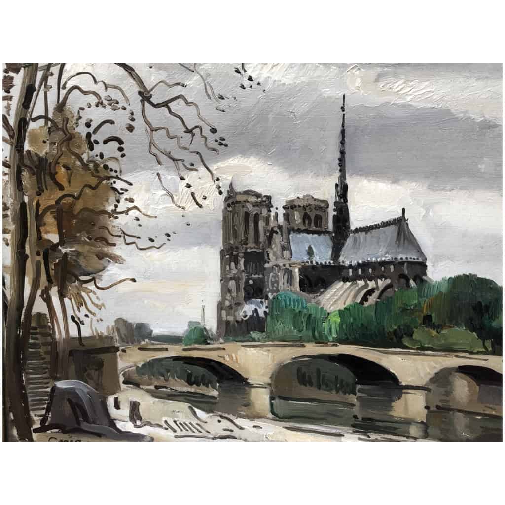 CERIA Edmond Painting 7th Century Paris Notre Dame Modern Art Oil On Panel Signed Certificate of Authenticity. XNUMX