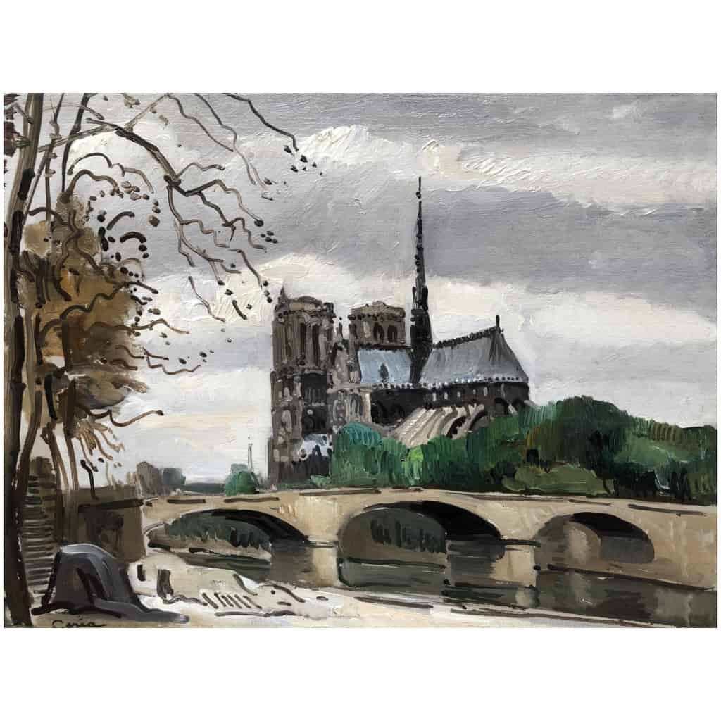 CERIA Edmond Peinture XXè Siècle Paris Notre Dame Art Moderne Huile Sur Panneau Signée Certificat d’authenticité. 5