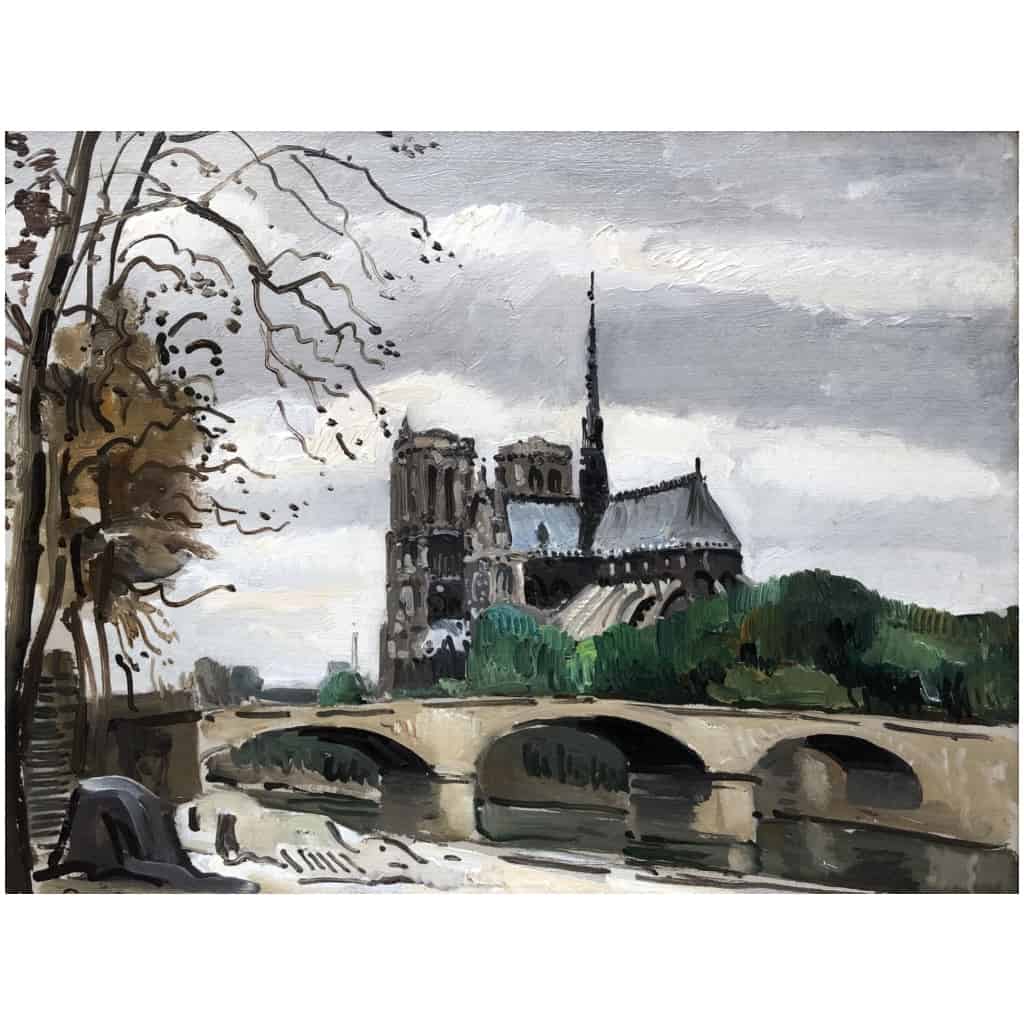 CERIA Edmond Peinture XXè Siècle Paris Notre Dame Art Moderne Huile Sur Panneau Signée Certificat d’authenticité. 4
