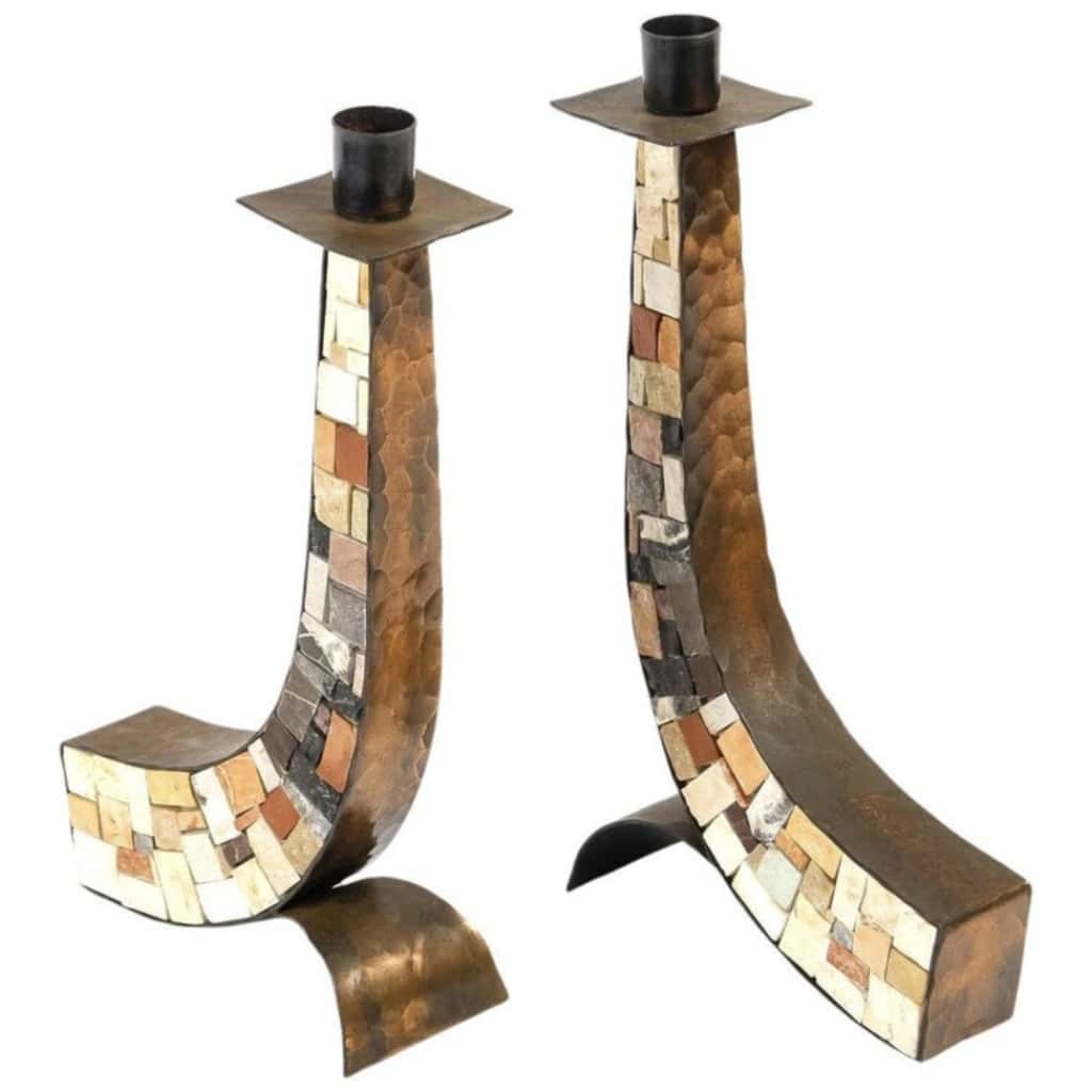 1960 Pair of mosaic candlesticks Atelier Vallauris 7