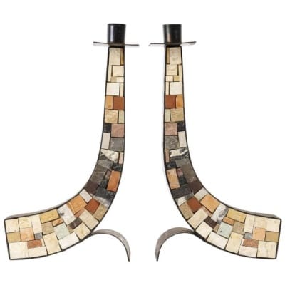 1960 Pair of mosaic candlesticks Atelier Vallauris
