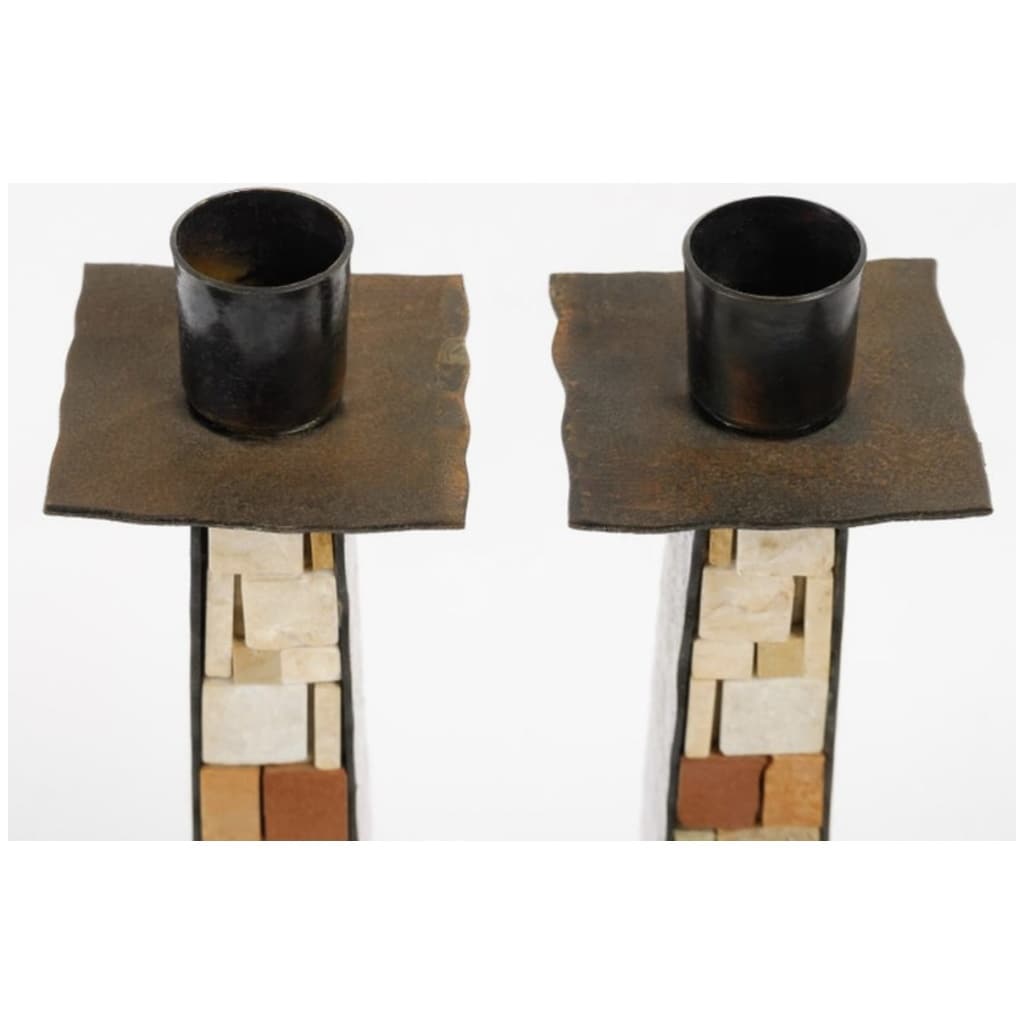 1960 Pair of mosaic candlesticks Atelier Vallauris 6