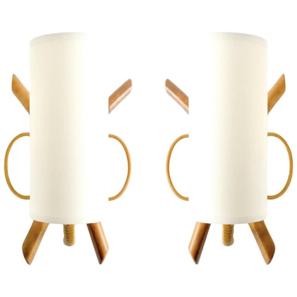 1950 Pair of Louis Sognot rattan sconces 3