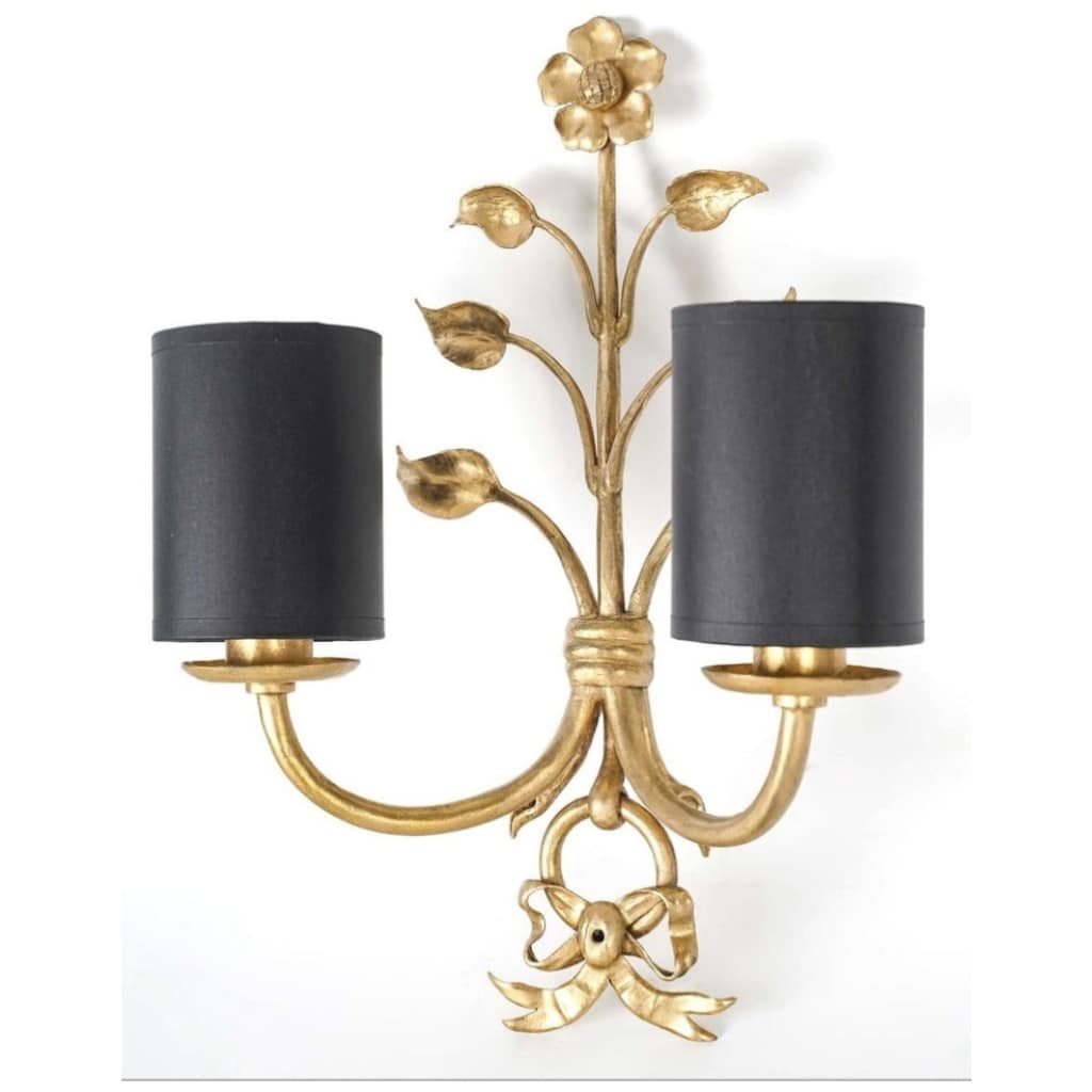 1960 Pair of bronze wall lights Maison Baguès 4