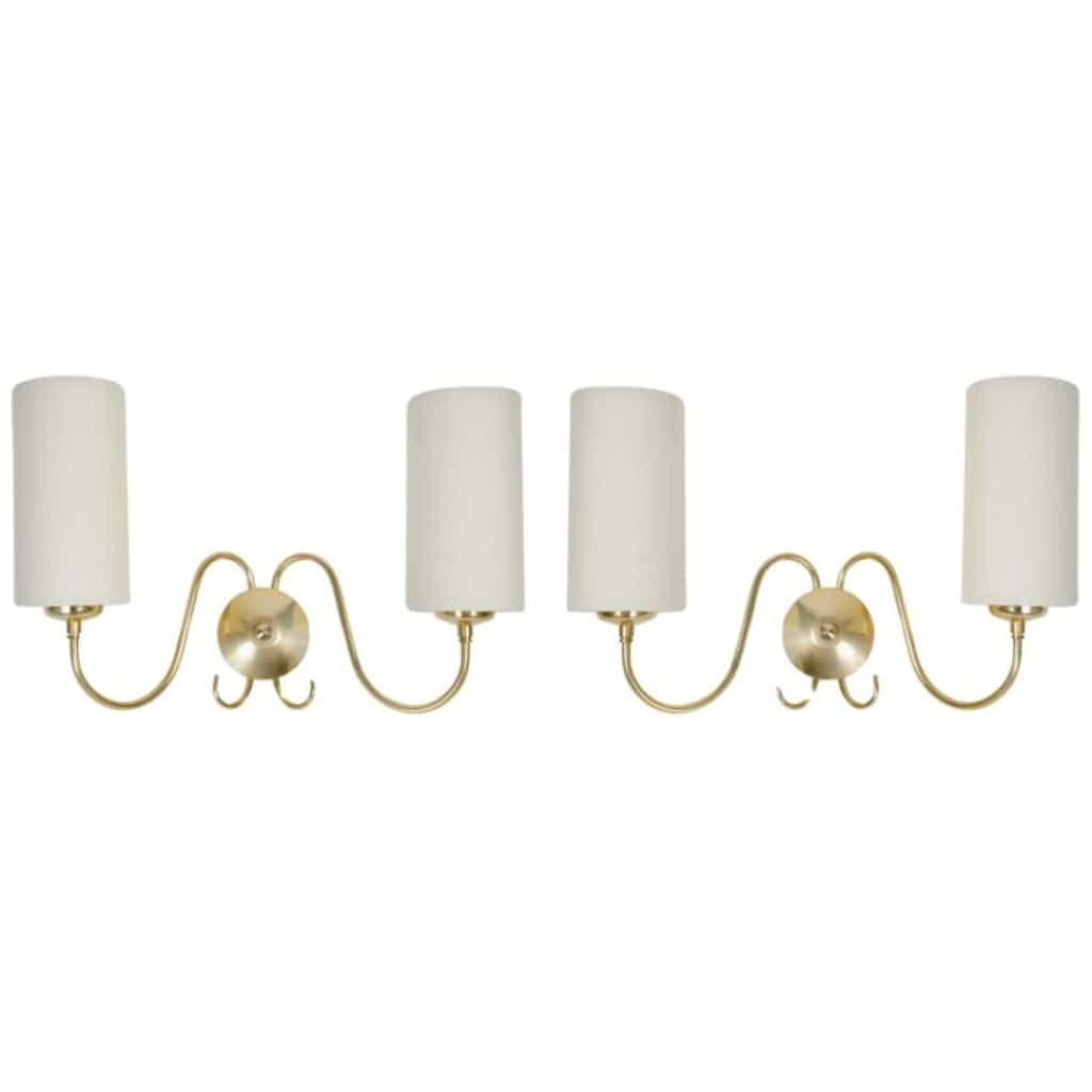1960 Pair of gilded brass wall lights from Maison Honoré 3