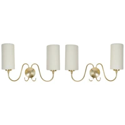1960 Pair of gilded brass wall lights from Maison Honoré