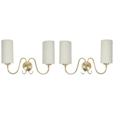 1960 Pair of gilded brass wall lights from Maison Honoré 3