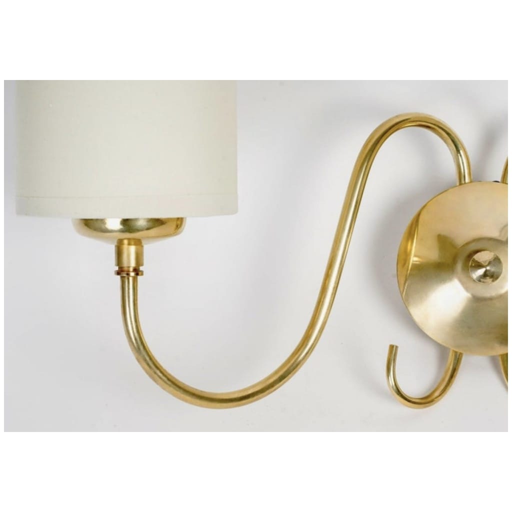 1960 Pair of gilded brass wall lights from Maison Honoré 5