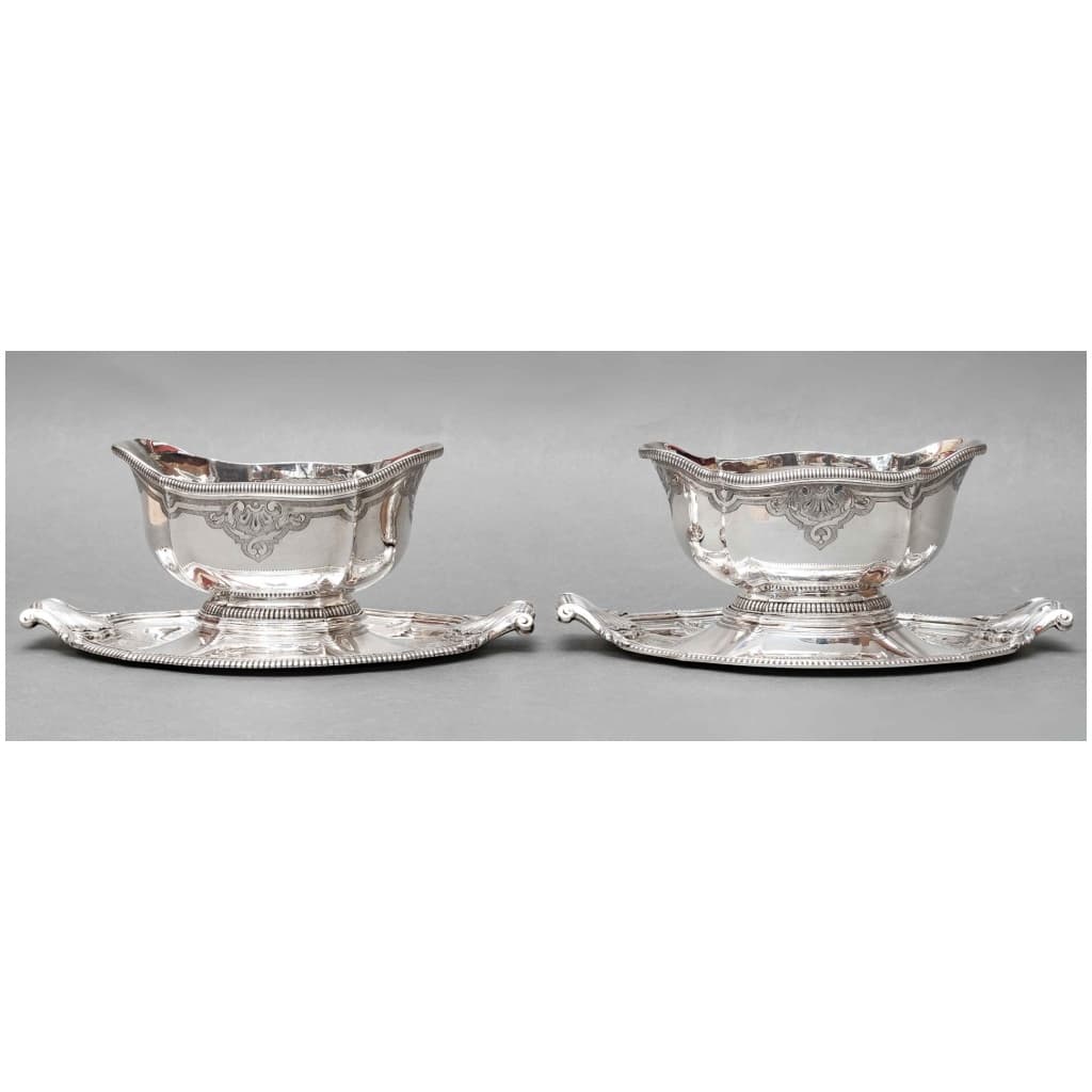 LAPPARRA & GABRIEL – PAIR OF SAUCE BOATS ON STERLING SILVER TRAY 4th century XNUMX