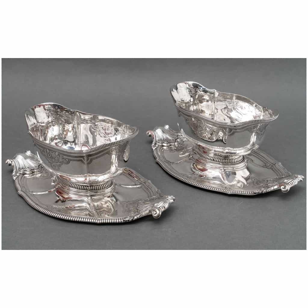 LAPPARRA & GABRIEL – PAIR OF SAUCE BOATS ON STERLING SILVER TRAY 3th century XNUMX