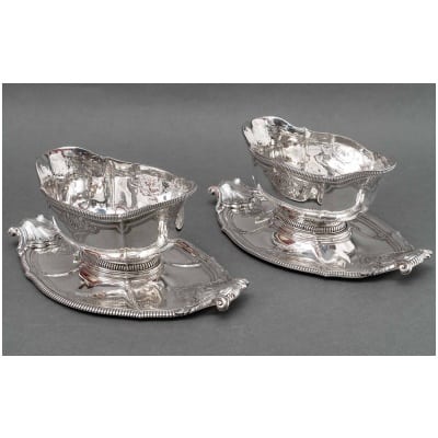 LAPPARRA & GABRIEL – PAIR OF SAUCE BOATS ON STERLING SILVER TRAY 20th century