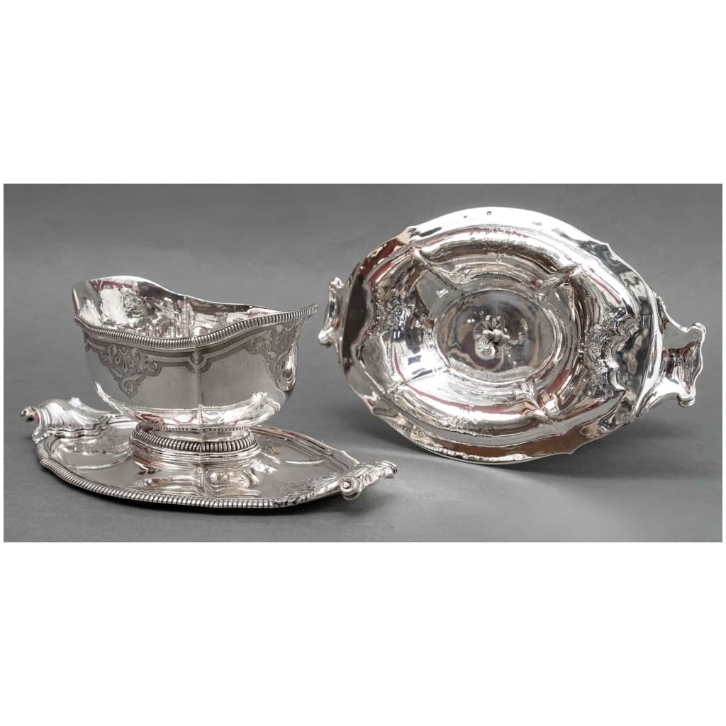 LAPPARRA & GABRIEL – PAIR OF SAUCE BOATS ON STERLING SILVER TRAY 13th century XNUMX