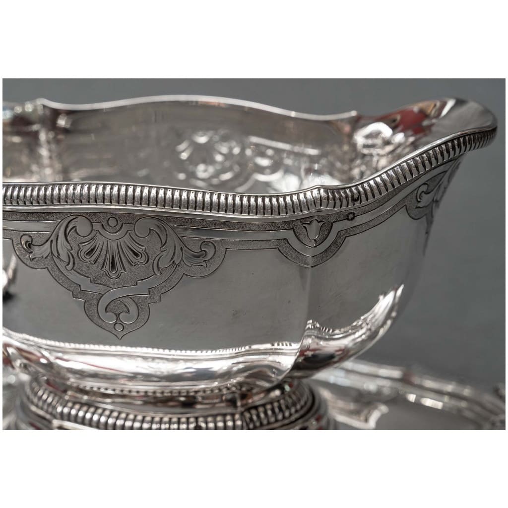 LAPPARRA & GABRIEL – PAIR OF SAUCE BOATS ON STERLING SILVER TRAY 18th century XNUMX