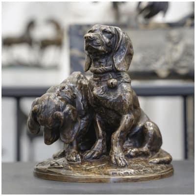 Groupe De Bassets « Ravageot Et Ravageode » , Emmanuel Fremiet (1824 -1910) – Bronze