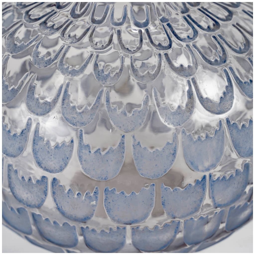 1930 René Lalique – Pomegranate Vase White Glass Patinated Blue 5