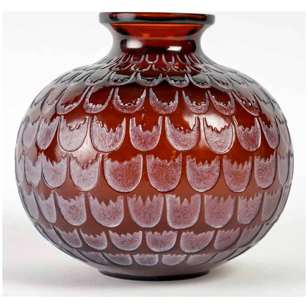 1930 René Lalique – Pomegranate Vase Amber Red Glass Patinated White 4