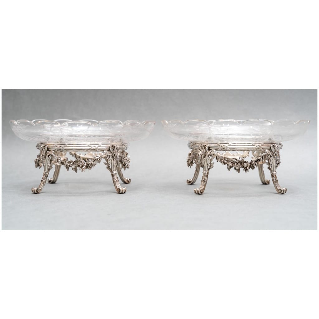 L. LAPAR – PAIR OF ENGRAVED CRYSTAL AND STERLING SILVER CUPS XIXE4