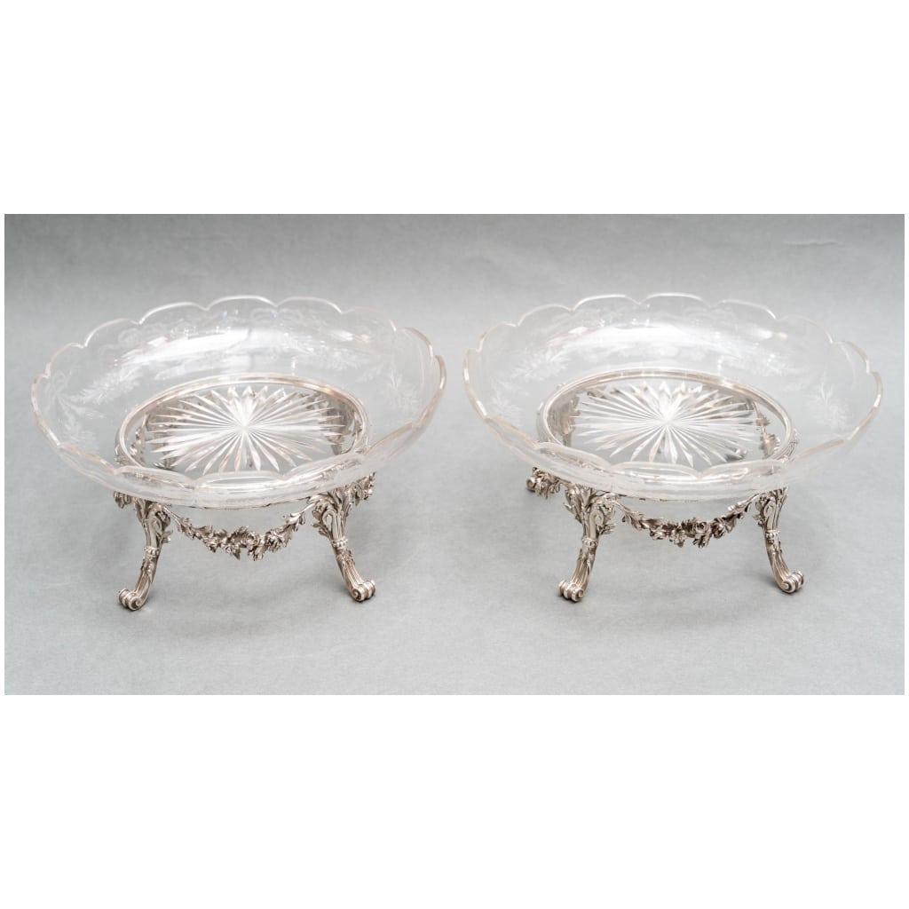 L. LAPAR – PAIR OF ENGRAVED CRYSTAL AND STERLING SILVER CUPS XIXE9