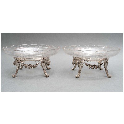 L. LAPAR – PAIR OF ENGRAVED CRYSTAL AND STERLING SILVER CUPS XIXE3