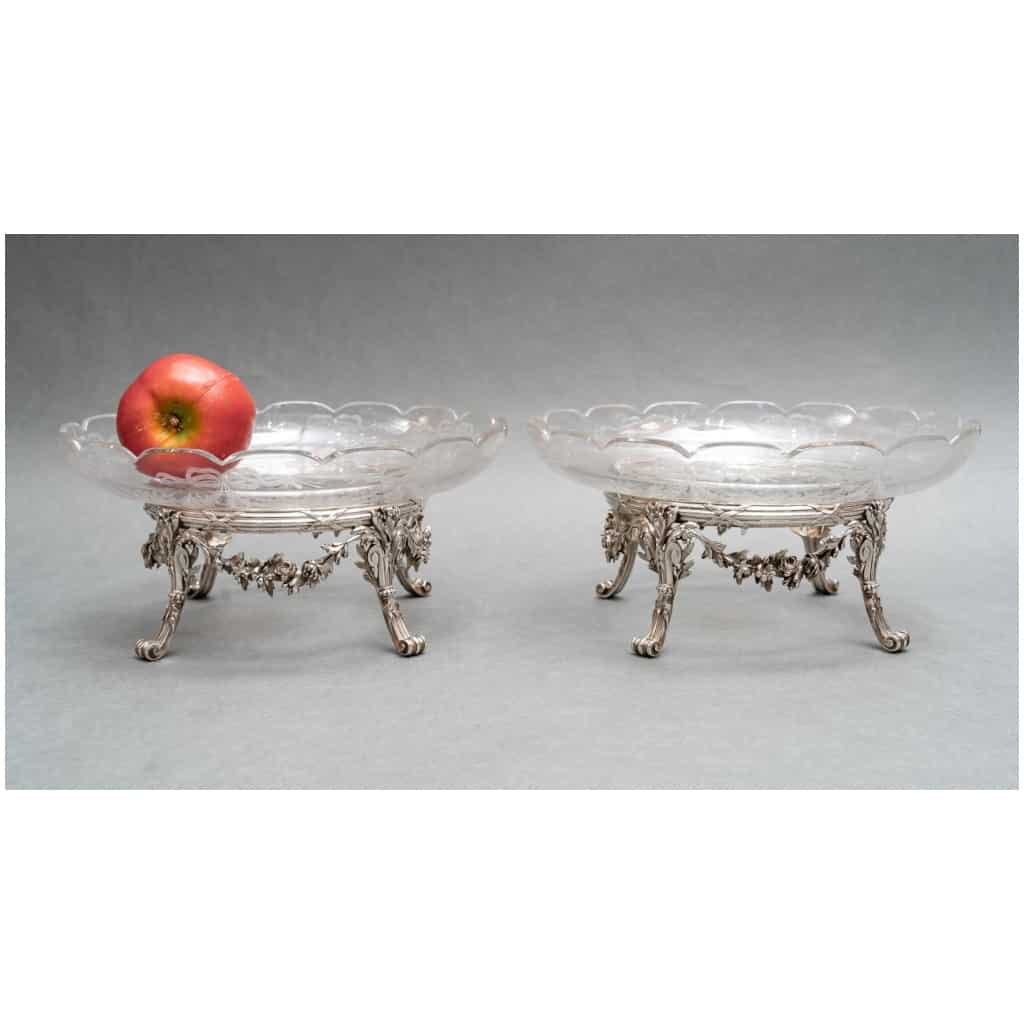 L. LAPAR – PAIR OF ENGRAVED CRYSTAL AND STERLING SILVER CUPS XIXE10