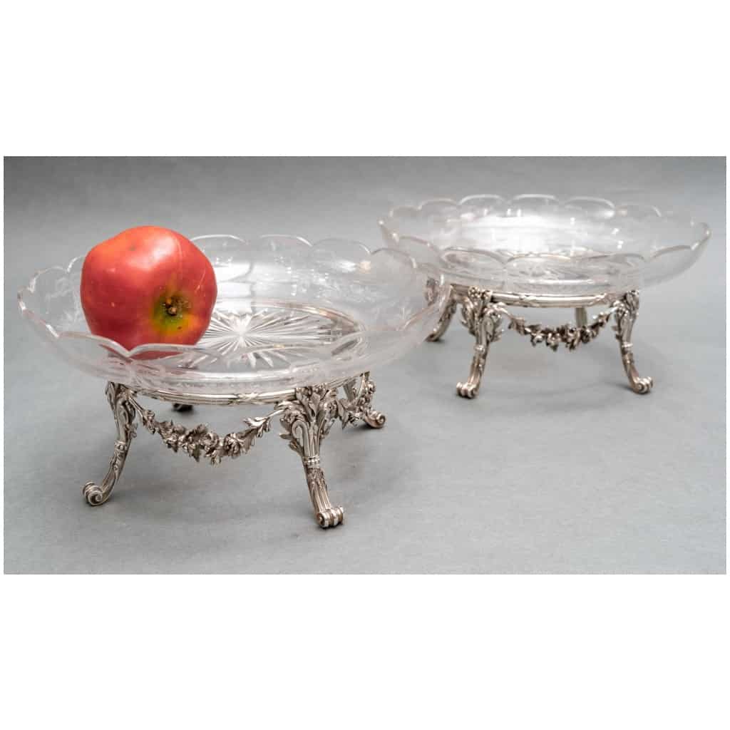 L. LAPAR – PAIR OF ENGRAVED CRYSTAL AND STERLING SILVER CUPS XIXE11