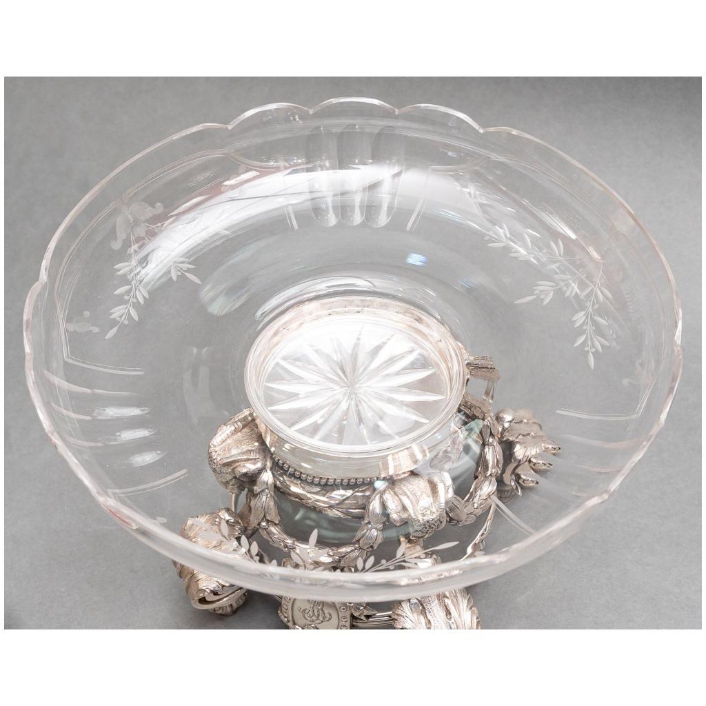 PAIRE DE COUPES EN CRISTAL GRAVÉ SUR SUPPORT EN ARGENT MASSIF XIXE 16