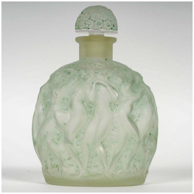 1937 René Lalique – White Glass Calendal Bottle with Green Patina For Molinard