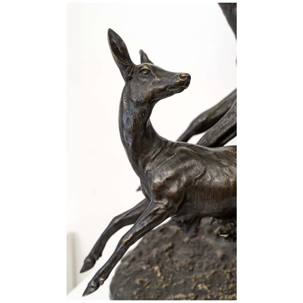 Sculpture - Bronze Group, Deer Family By Clovis - Edmond Masson (1838-1913) 5