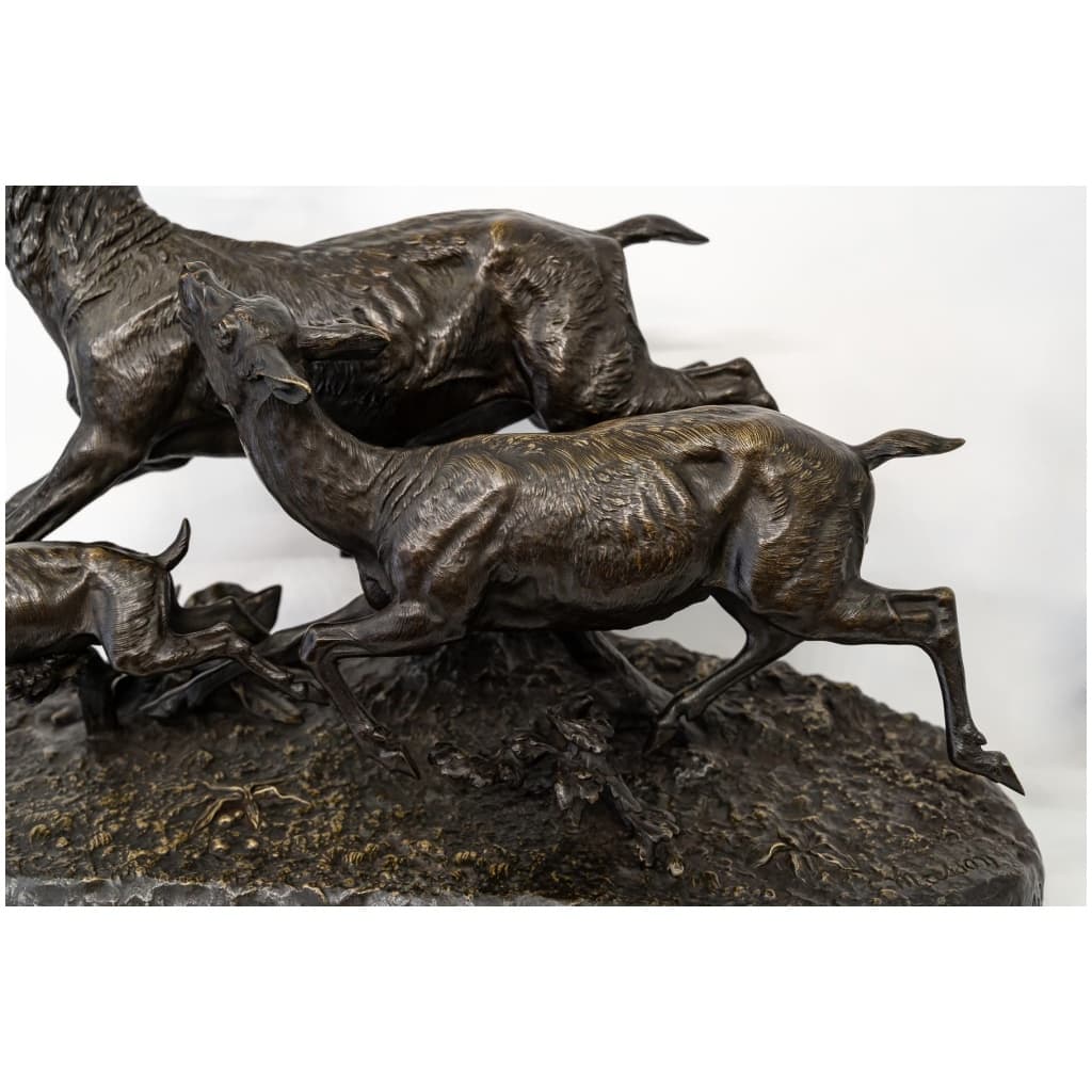 Sculpture - Bronze Group, Deer Family By Clovis - Edmond Masson (1838-1913) 6