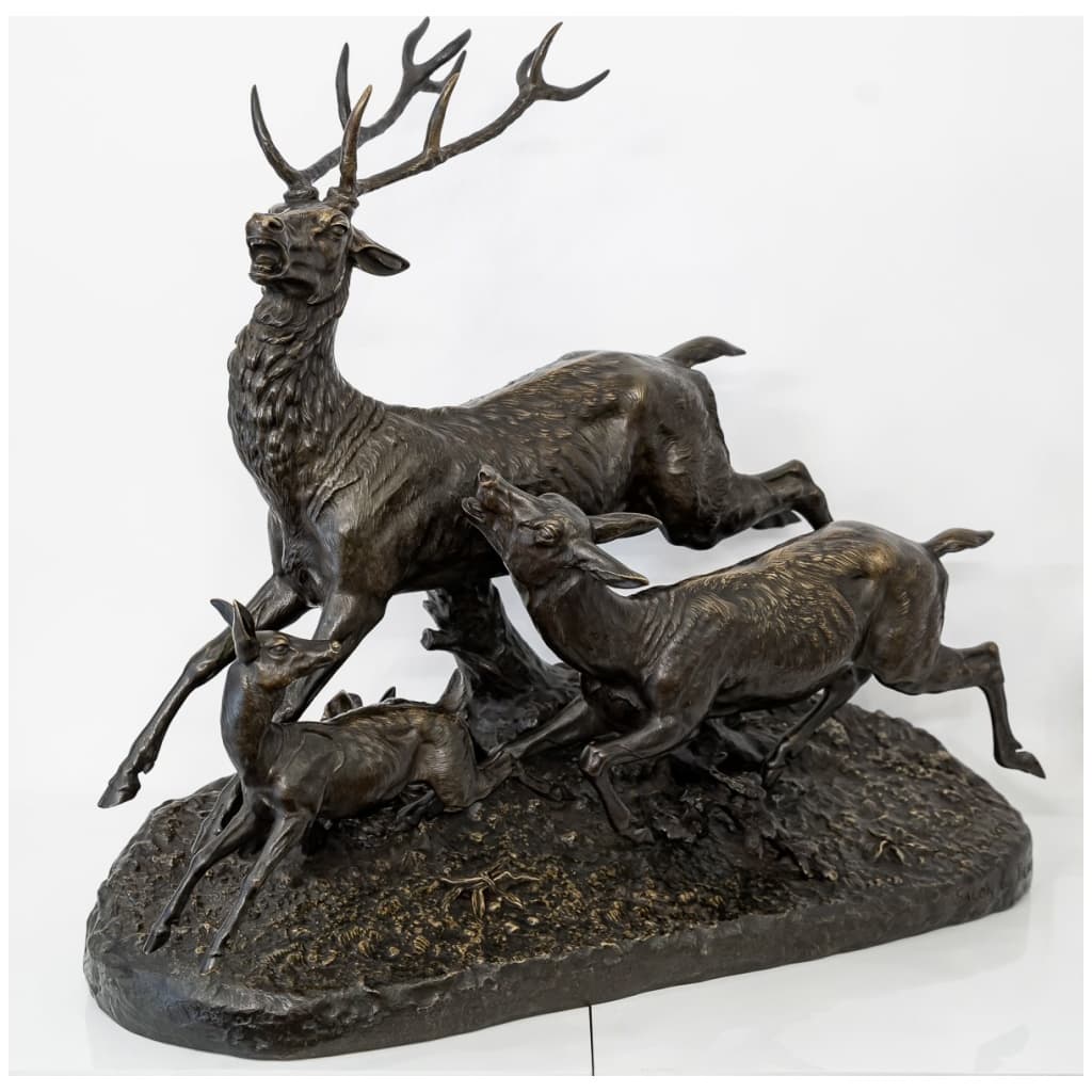 Sculpture - Bronze Group, Deer Family By Clovis - Edmond Masson (1838-1913) 4