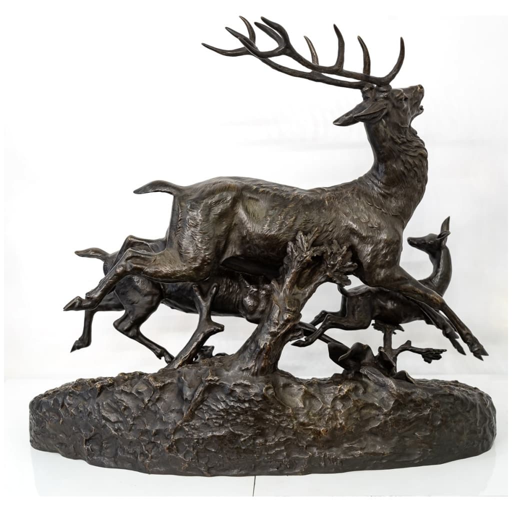 Sculpture - Bronze Group, Deer Family By Clovis - Edmond Masson (1838-1913) 7