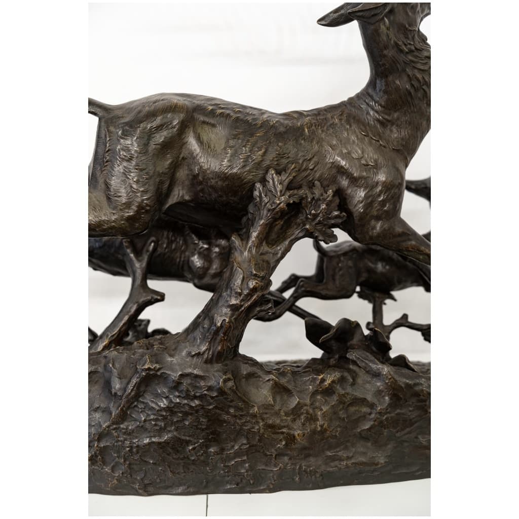 Sculpture - Bronze Group, Deer Family By Clovis - Edmond Masson (1838-1913) 9