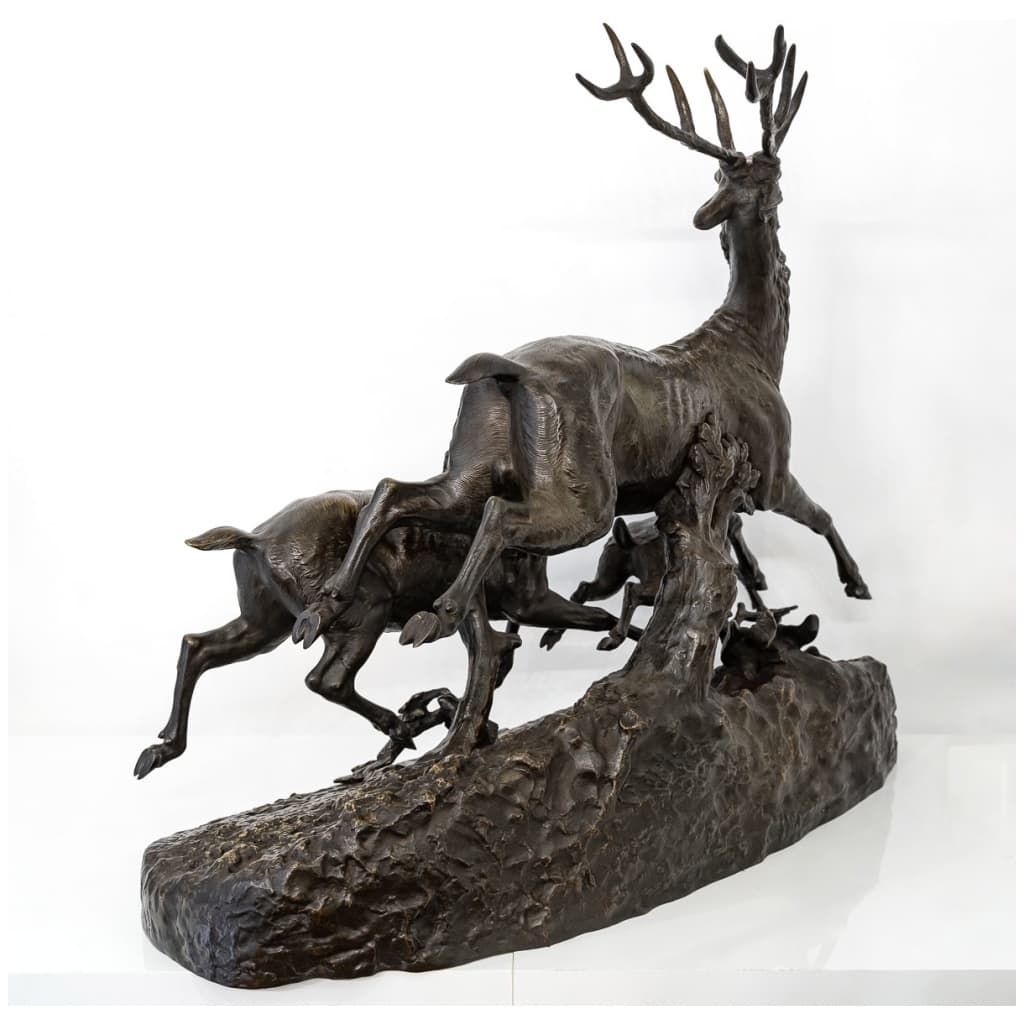 Sculpture - Bronze Group, Deer Family By Clovis - Edmond Masson (1838-1913) 8