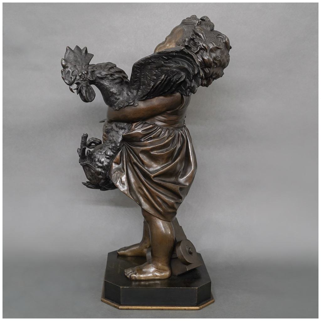 Sculpture – The Child With the Rooster, Adriano CECIONI (1838-1886) – Bronze 9