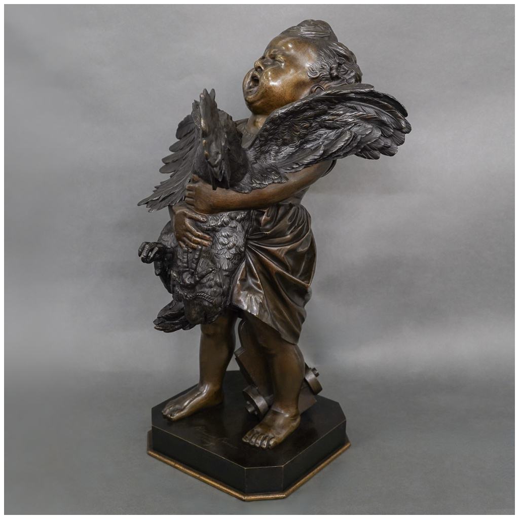 Sculpture – The Child With the Rooster, Adriano CECIONI (1838-1886) – Bronze 8
