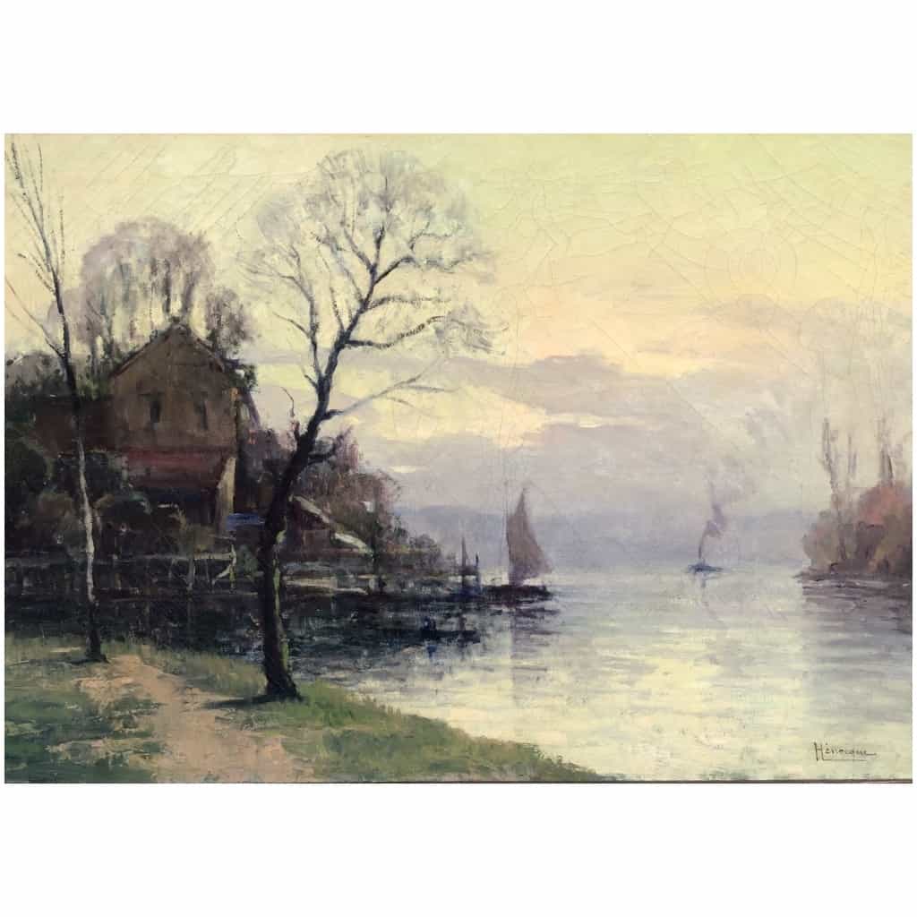 HENOCQUE Narcisse Painting 20th century The Banks of the Seine in Rouen Oil Canvas Signed Certificate of Authenticity 12